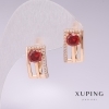Xuping Earrings, 18K Gold Plated, with Red Stone and White Rhinestones, 16x9mm