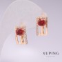 Xuping Earrings, 18K Gold Plated, with Red Stone and White Rhinestones, 16x9mm