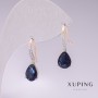 Xuping Earrings, 18K Gold Plated and Rhodium, with Blue Stones and White Rhinestones 21x7mm