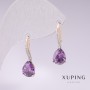 Xuping Earrings, 18K Gold Plated and Rhodium, with Lilac Stones and White Rhinestones 21x7mm