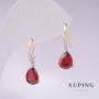 Xuping Earrings, 18K Gold Plated and Rhodium, with Red Stone and White Rhinestones 21x7mm
