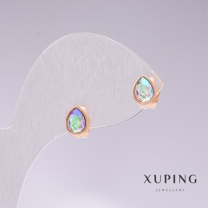 Xuping Stud Drop Earrings with Blue "Petrol" Stone, 18K Gold Plated, 18x7mm
