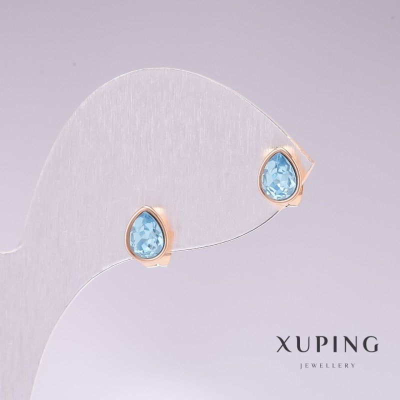 Xuping Stud Drop Earrings with Blue Stone, 18K Gold Plated, 18x7mm