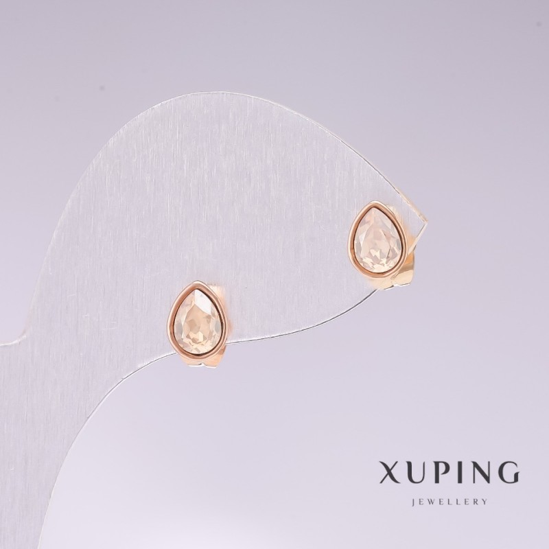 Xuping Stud Drop Earrings with White "Petrol" Stone, 18K Gold Plated, 18x7mm