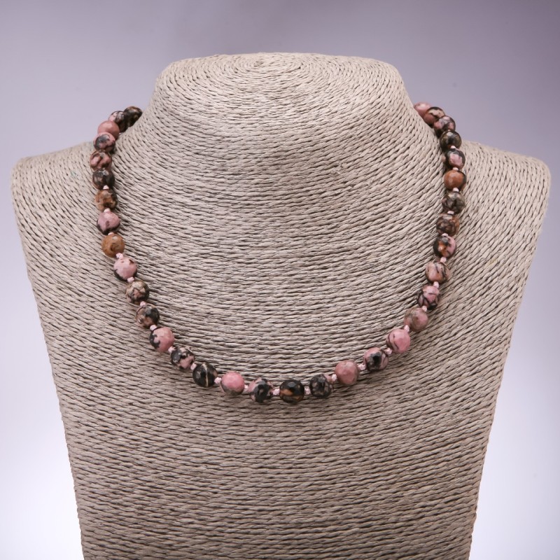 Rhodonite Necklace, faceted bead, diameter 8mm, length 45cm
