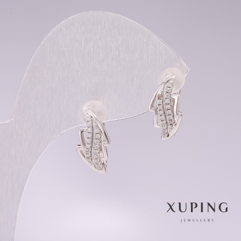 Xuping Rhodium Earrings with White Rhinestones 15x8mm