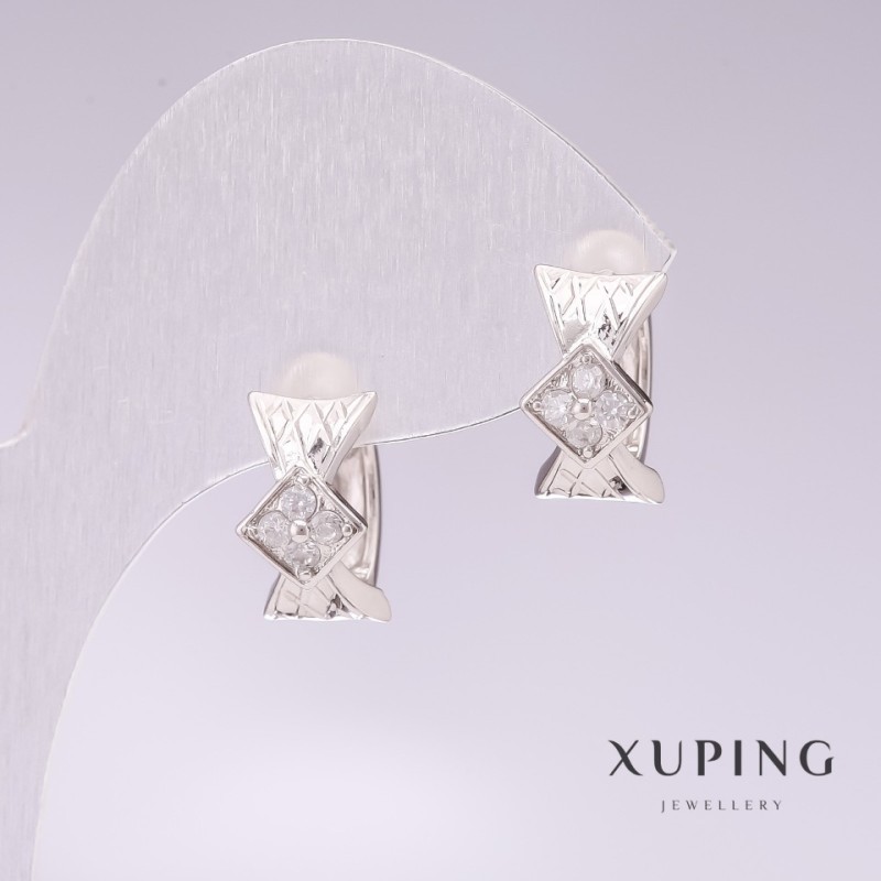 Xuping Rhodium Earrings with White Rhinestones 7x12mm