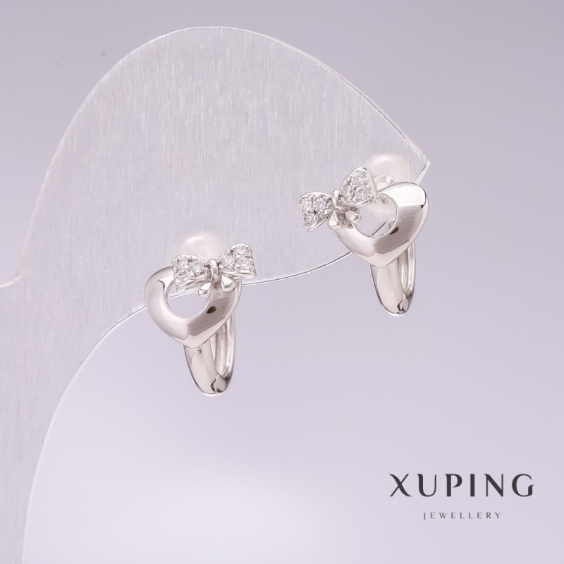 Xuping Rhodium Earrings with White Rhinestones 11x17mm