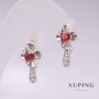 Xuping Rhodium Earrings with Red Stones and White Rhinestones 20x10mm