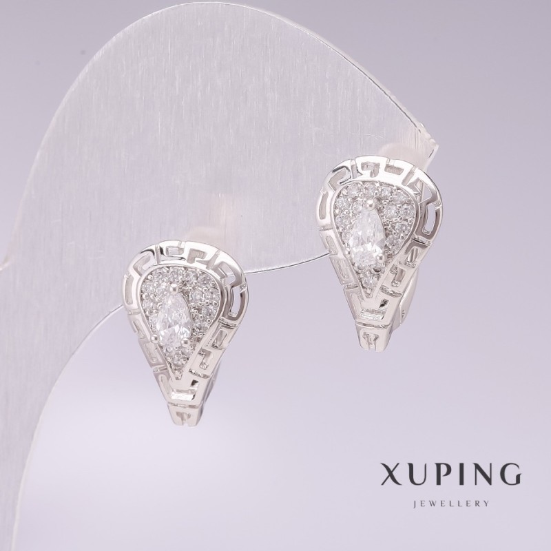 Xuping Rhodium Earrings with White Stones and White Rhinestones 11x17mm