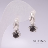 Xuping Rhodium Earrings with Black Stones 21x10mm