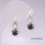 Xuping Rhodium Earrings with Black Stones 21x10mm