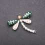Polka Dot Dragonfly Brooch, Green and White Enamel, Gray Metal, 40x40mm