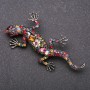 Lizard Brooch with Colorful Rhinestones on Gray Metal 66x34mm