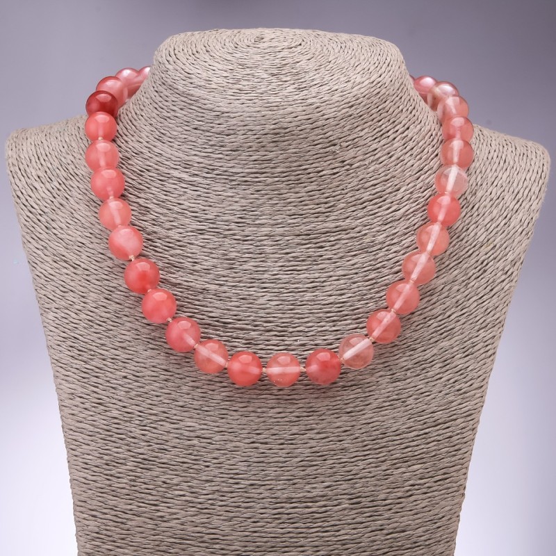 Chalcedony Necklace, Smooth Round Beads, 12mm Diameter, 45cm Length