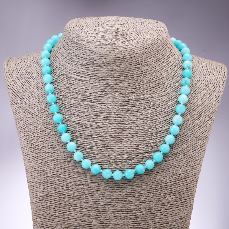 Aquamarine Necklace, Smooth Round Beads, 8mm Diameter, 45cm Length