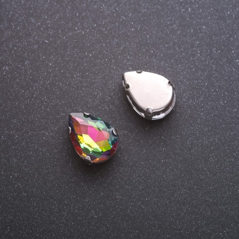 Price per pack /10pcs. Sew-On Crystal in Setting Drop 10x14mm Blue-Yellow