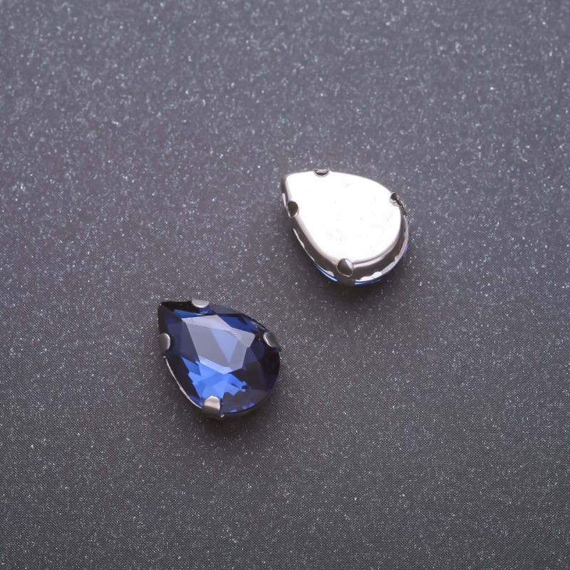 Price per pack /10 pcs. Sew-On Crystal in Setting, Drop 10x14mm, Blue