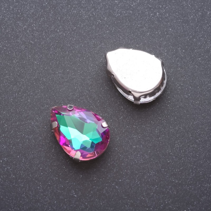 Price per pack /10 pcs. Sew-On Crystal in Setting, Drop 13x18mm, Raspberry-Green