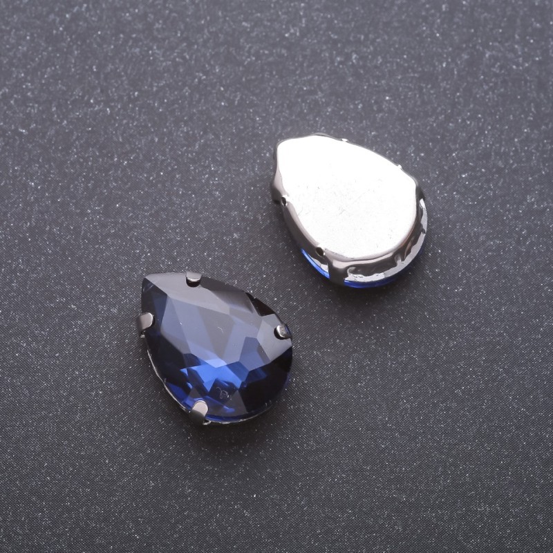 Price per pack /10 pcs. Sew-On Crystal in Setting, Drop 13x18mm, Blue
