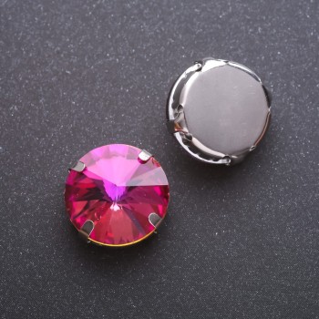 Price per pack /10 pcs. Sew-On Crystal "Rivoli" in Setting, Round 18mm, Raspberry