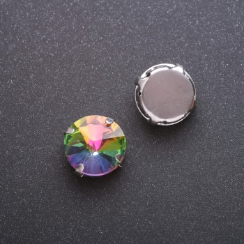 Price per pack /10 pcs. Sew-On Crystal "Rivoli" in Setting, Round 13mm, Yellow-Green