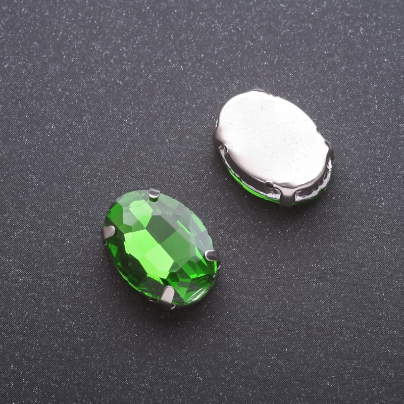 Price per pack /10 pcs. Sew-On Crystal in Setting, Oval 13x18mm, Green