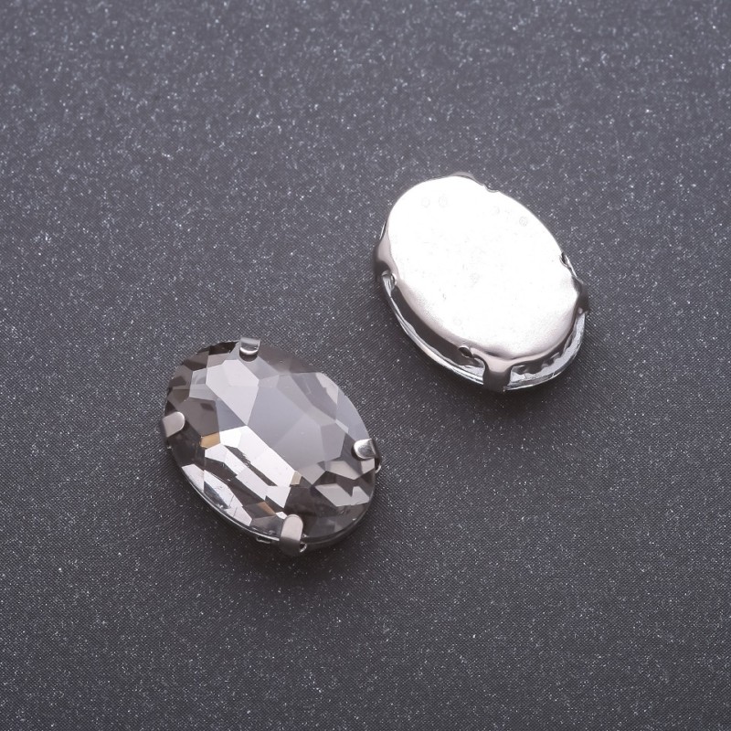 Price per pack /10 pcs. Sew-On Crystal in Setting, Oval 13x18mm, Gray