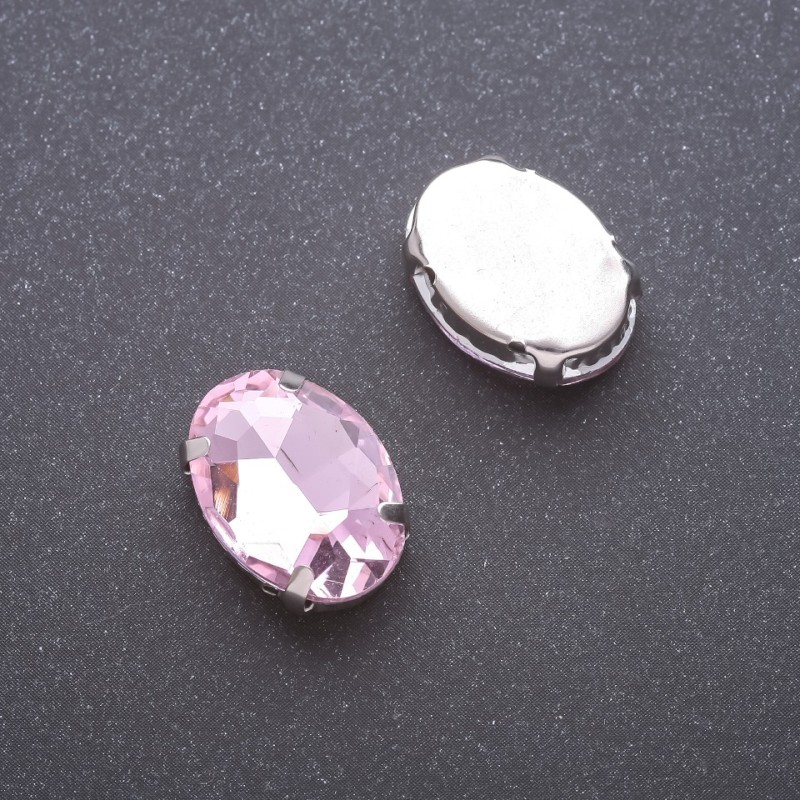 Price per pack /10pcs. Sew-on crystal in setting, oval 13x18mm, pink