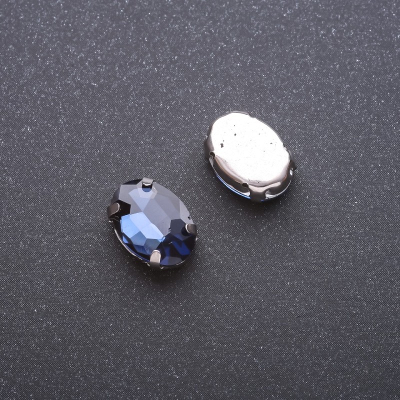 Price per Pack/10pcs. Sew-On Crystal in Setting, Oval 10x14mm, Blue