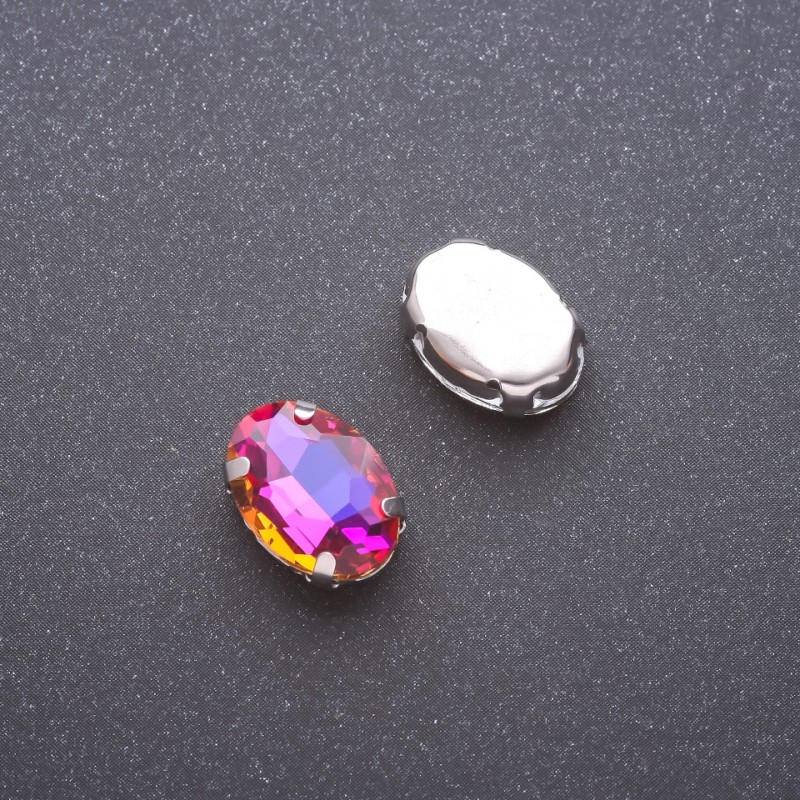 Price per pack /10pcs. Sew-On Crystal in Setting Oval 10x14mm Purple-Yellow