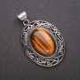 Pendant with Natural Tiger's Eye Stone in Antique-Style Setting 33x40x52mm