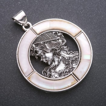 Pendant Grecian Woman with Mother-of-Pearl in Setting 45x57mm