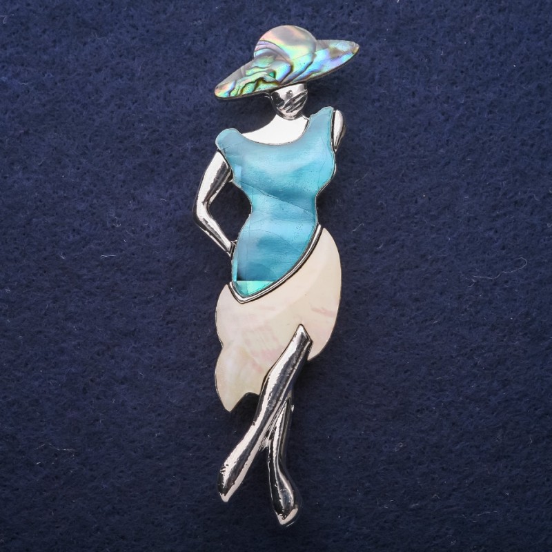Brooch Pendant Lady with Mother-of-Pearl and Abalone 80x30mm +
