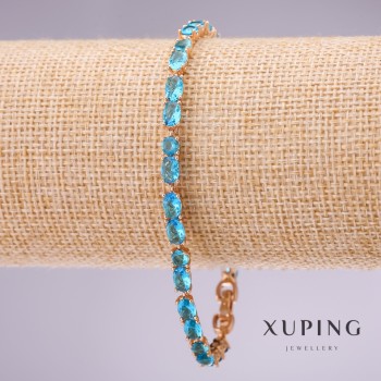 Xuping Bracelet with Blue Stones, Thickness 4mm, Length 18-20cm, Gold-Plated with Extension Chain