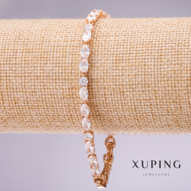 Xuping Bracelet with White Stones, Thickness 4mm, Length 18-20cm, Gold-Plated with Extension Chain