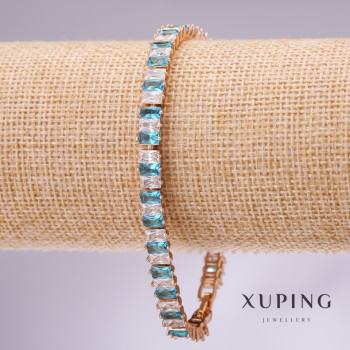 Xuping Bracelet with Blue and White Stones, Thickness 6.5mm, Length 17-19cm, Gold-Plated with Extension Chain