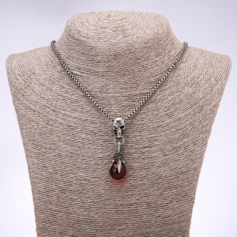 Punk Goth Style Pendant Ball in Claws 15x32mm on Chain, 65cm Length