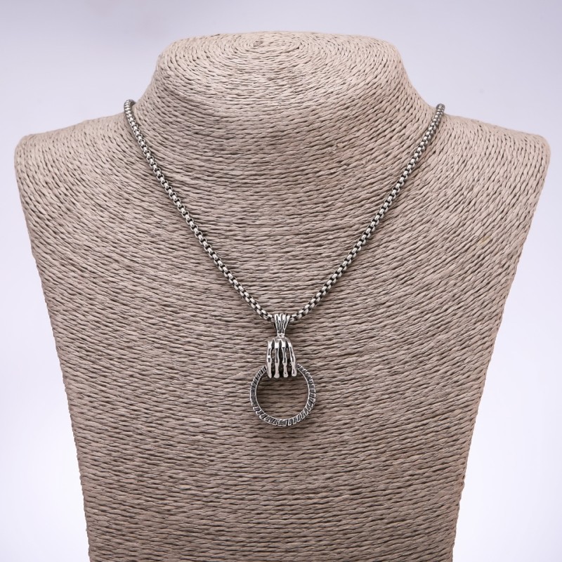 Punk Goth Style Pendant Paw with Ring 24x6mm on Chain, 65cm Length