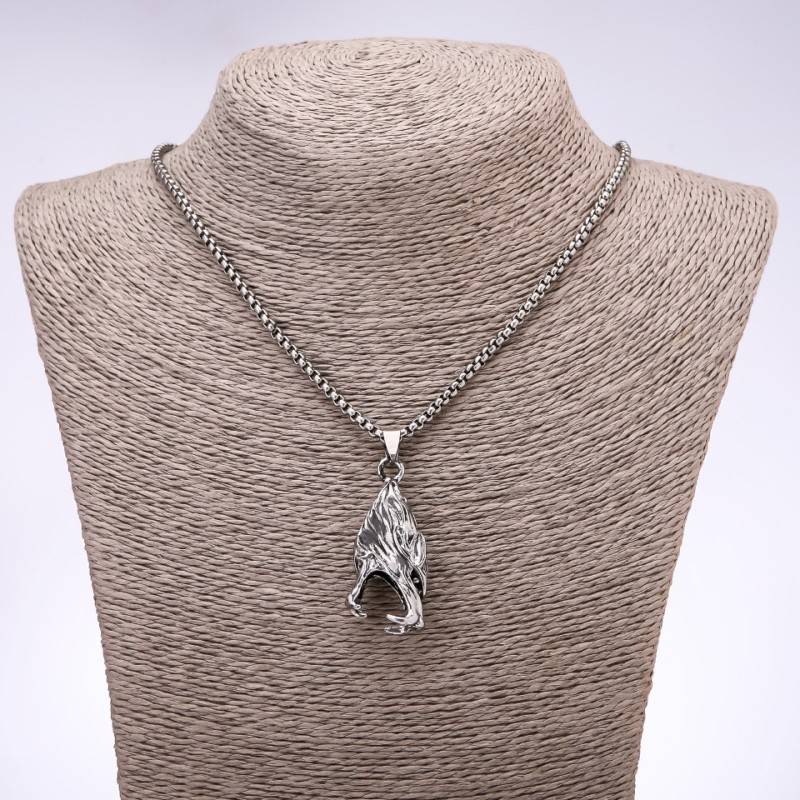 Punk Goth Style Pendant Wolf 45x20mm on Chain, 65cm Length