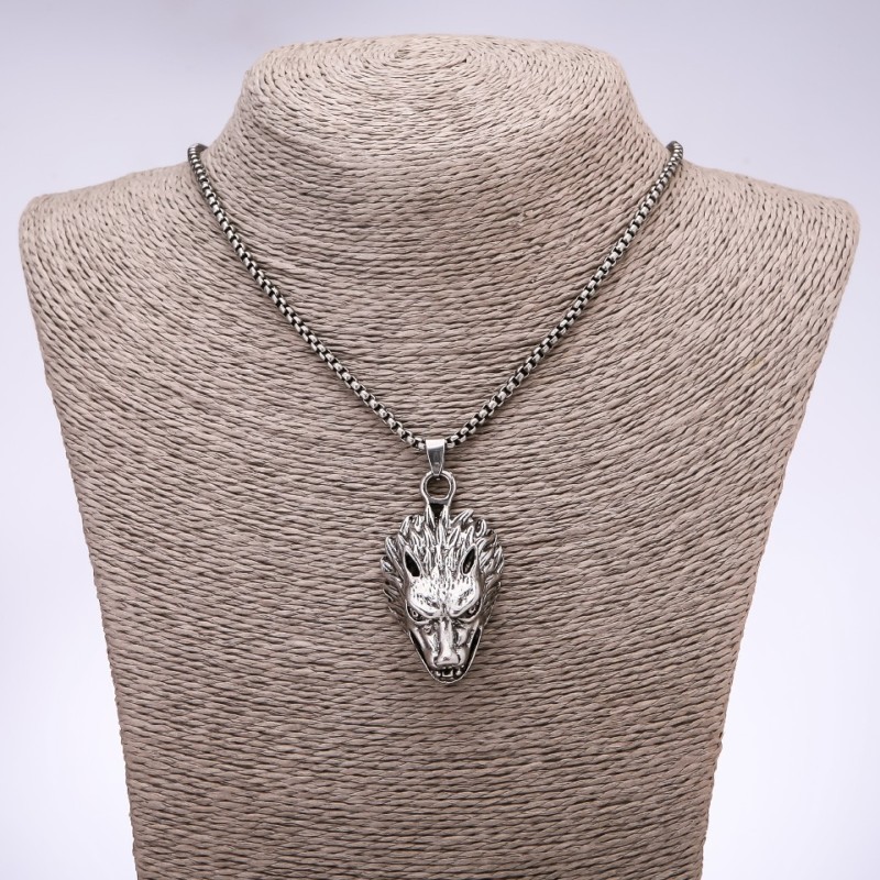 "Punk Goth" Wolf Pendant 30x50mm on Chain, Length 65cm