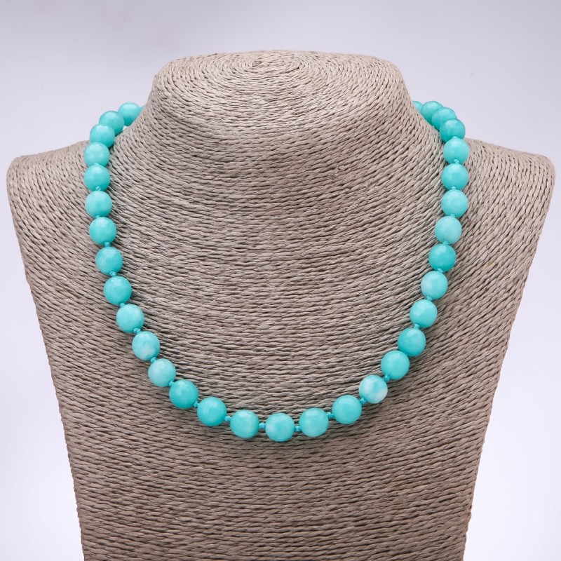 Aquamarine Necklace, Faceted Round Bead, 10mm Diameter, 48cm Length