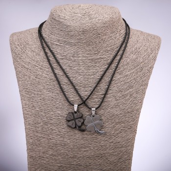 Matching Friendship Pendants Four-Leaf Clover, 42-48cm Length, 23x25mm Diameter