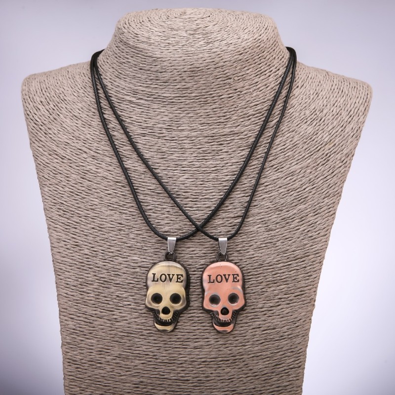 Matching Friendship Pendants Skulls, 42-48cm Length, 40x23mm Diameter