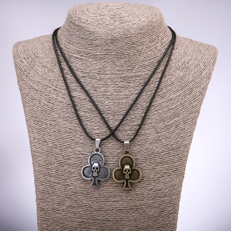 Matching Friendship Pendants Clubs with Skulls, 42-48cm Length, 25x35mm Diameter