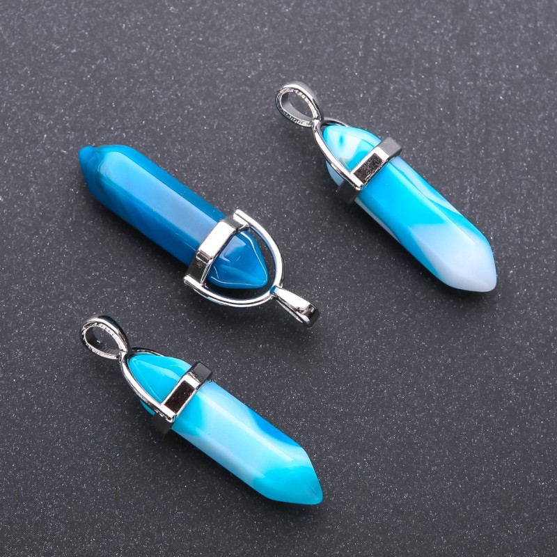 Hexagon Pendant Blue Agate 8x35x40mm