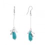 Drop Earrings with White and Red Turquoise-Style Beads, 65mm