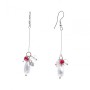 Dangle Earrings with White and Red Beads, Faux Pearl and Coral, 65mm