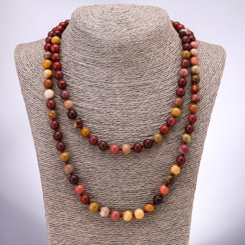 Necklace of Natural Mookaite Jasper, Smooth Round Beads, Diameter 8+-mm, Length 120cm