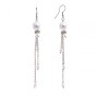 Drop Earrings with White Pearls (Imitation) and Rhinestones on Chains, Silver-Tone Metal, 95mm